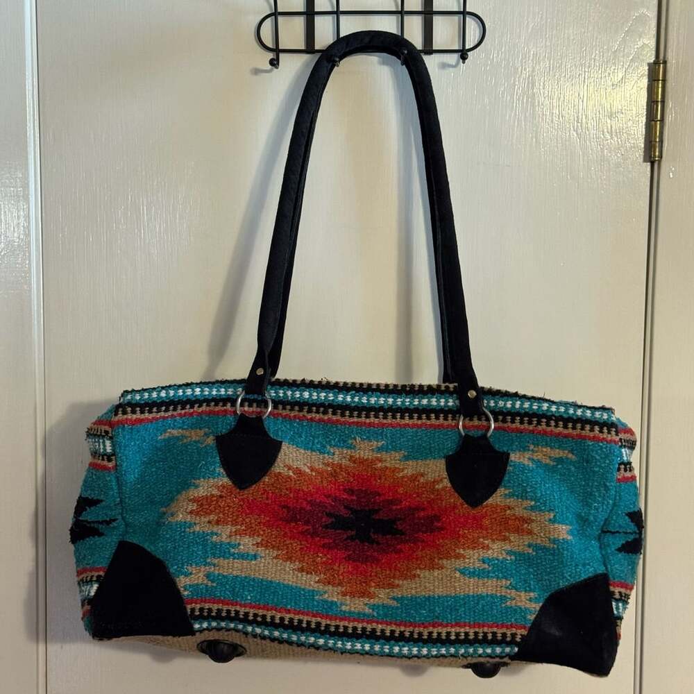 Southwestern Woven Weekender Duffle Travel Bag Turquoise Red Orange